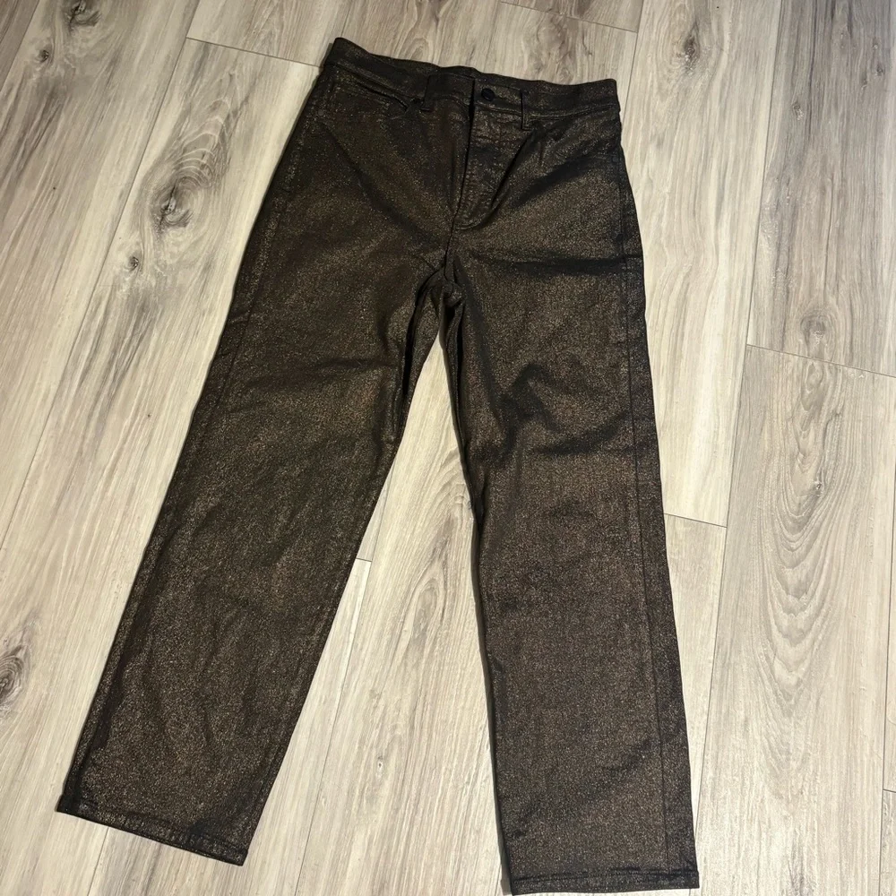 Express | Straight Super High Rise Black & Metallic Gold Jeans | SZ 4 - Picture 2 of 6